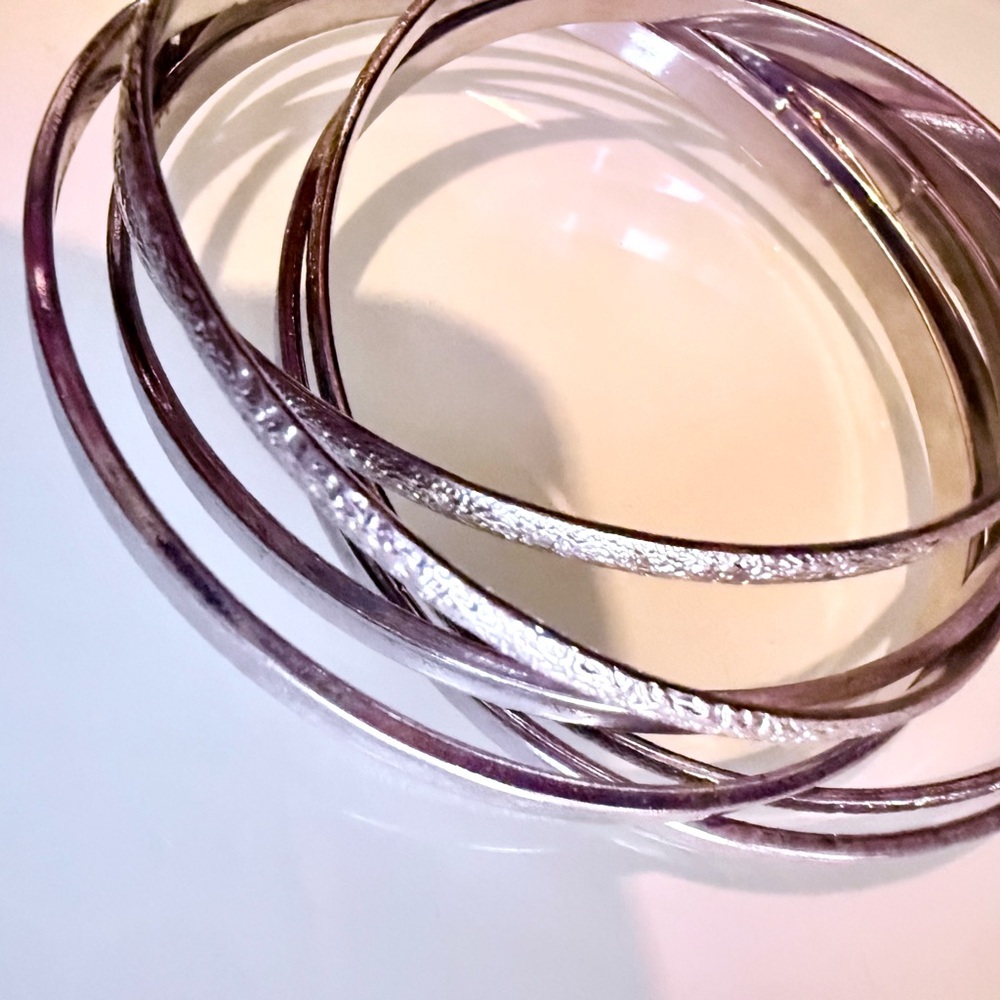Vintage Connected Silver Tone Bangle Set